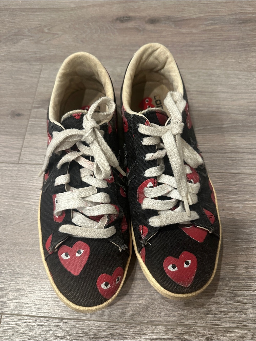 Comme des Garcons PLAY Kids Black Canvas Sneakers with Red Heart Motif